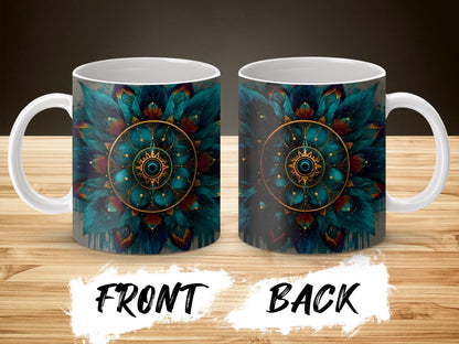 Blue Floral Mandala Coffee Mug, Unique Designer Ceramic Cup, Artistic Drinkware, Gift Idea