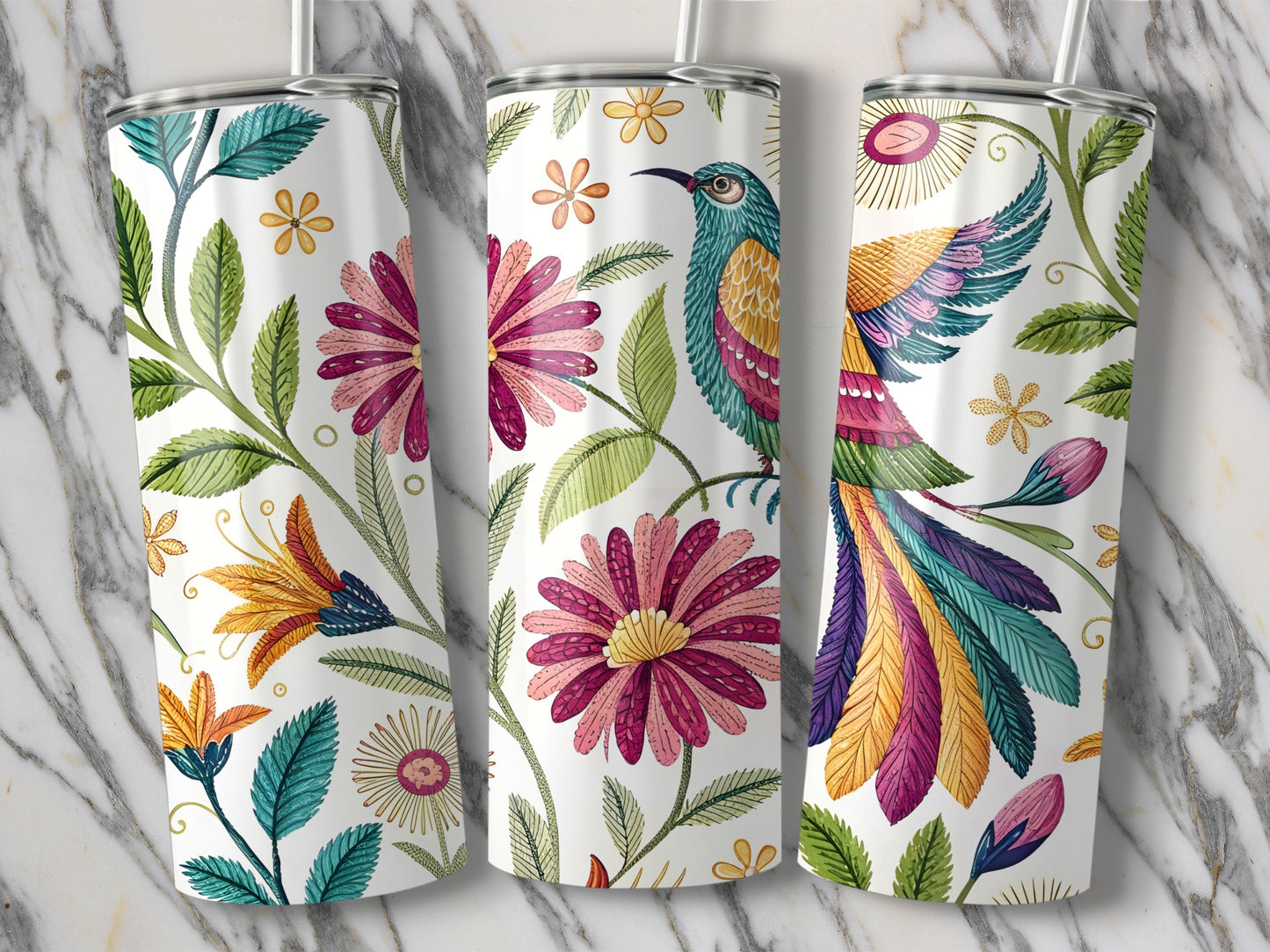 Colorful Floral and Bird Prints on Tumblers product
