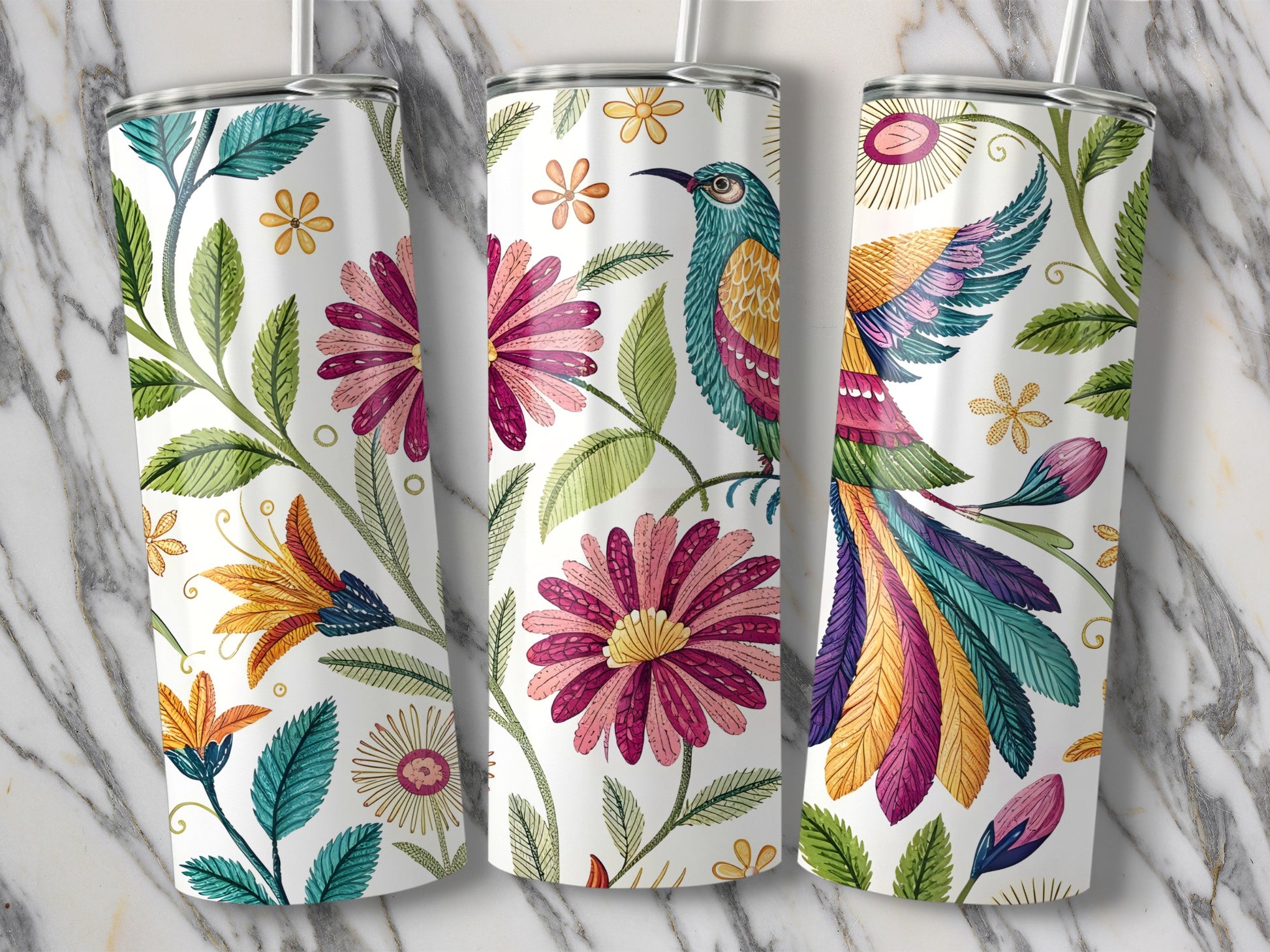 Colorful Floral and Bird Prints on Tumblers product