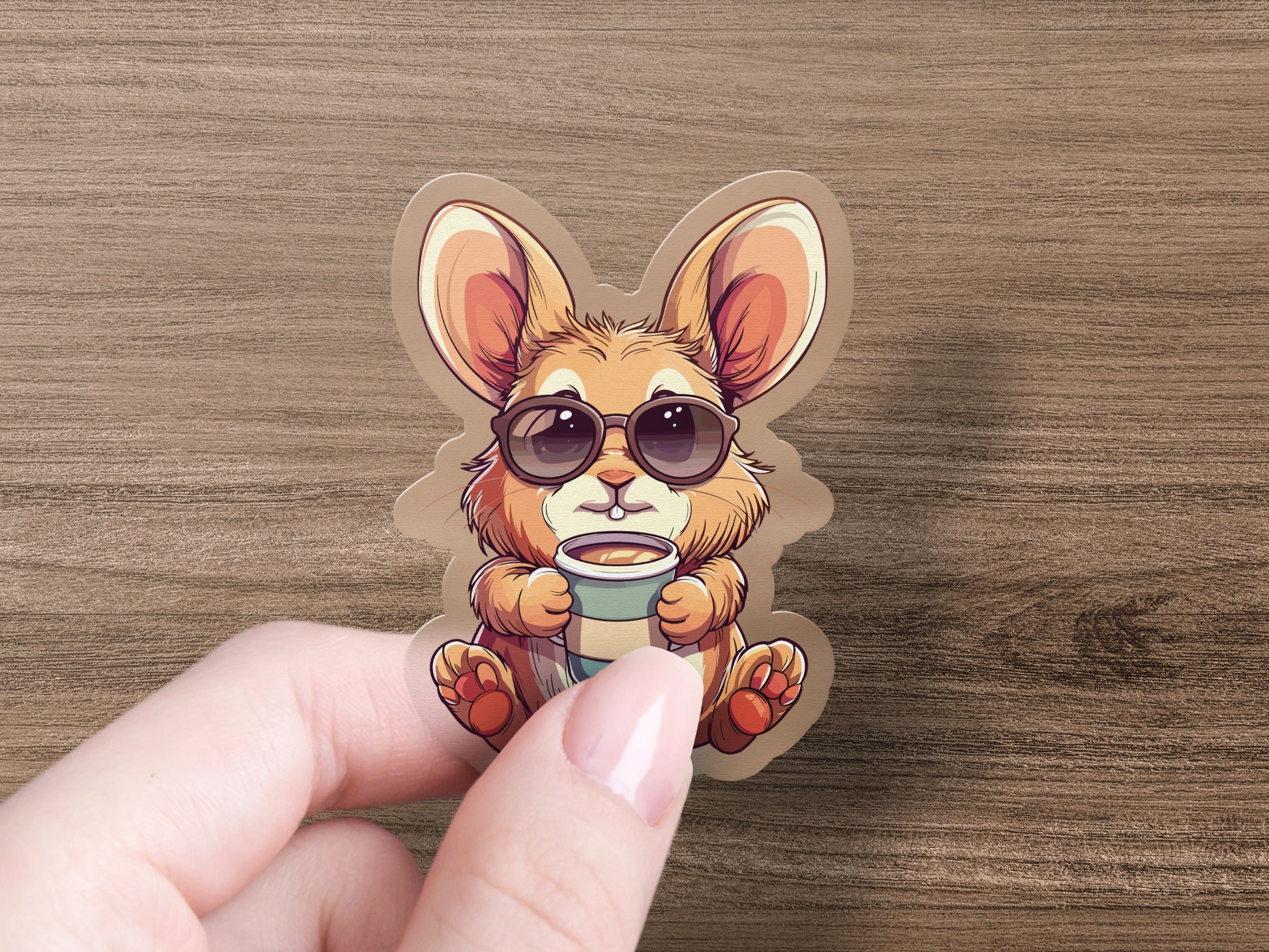 Cute Coffee Loving Bunny With Sunglasses Sticker product
