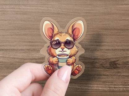 Cute Coffee Loving Bunny With Sunglasses Sticker product