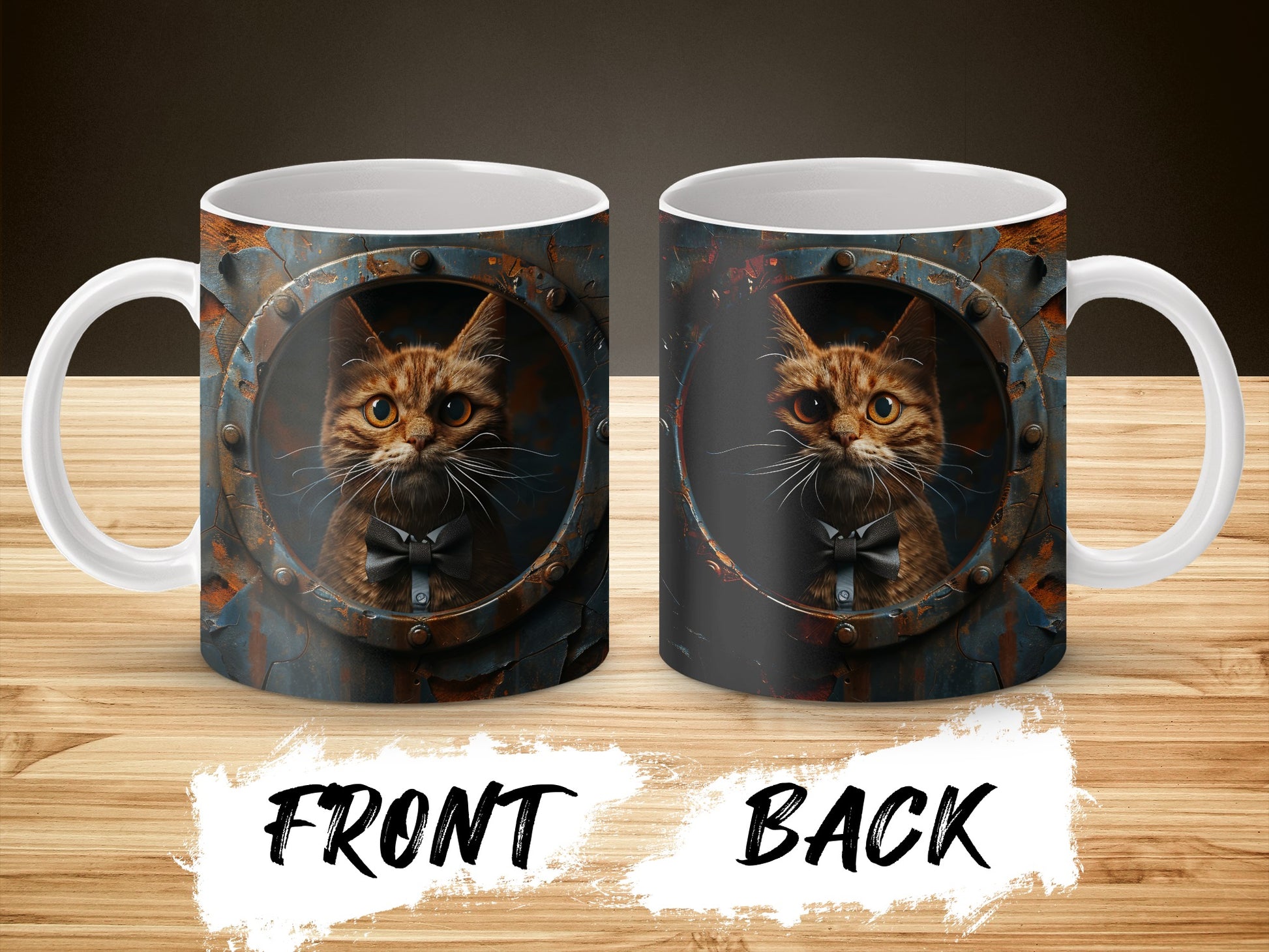 Cat in Bow Tie Mug - Vintage Cat Art Coffee Cup, Unique Cat Lover Gift, Double-Sided Print, Animal Themed Drinkware