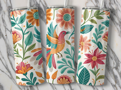 Vibrant Floral and Bird Pattern Insulated Tumbler product