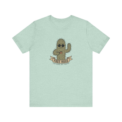 T-shirt with a cartoon cactus wearing sunglasses and holding a coffee cup.