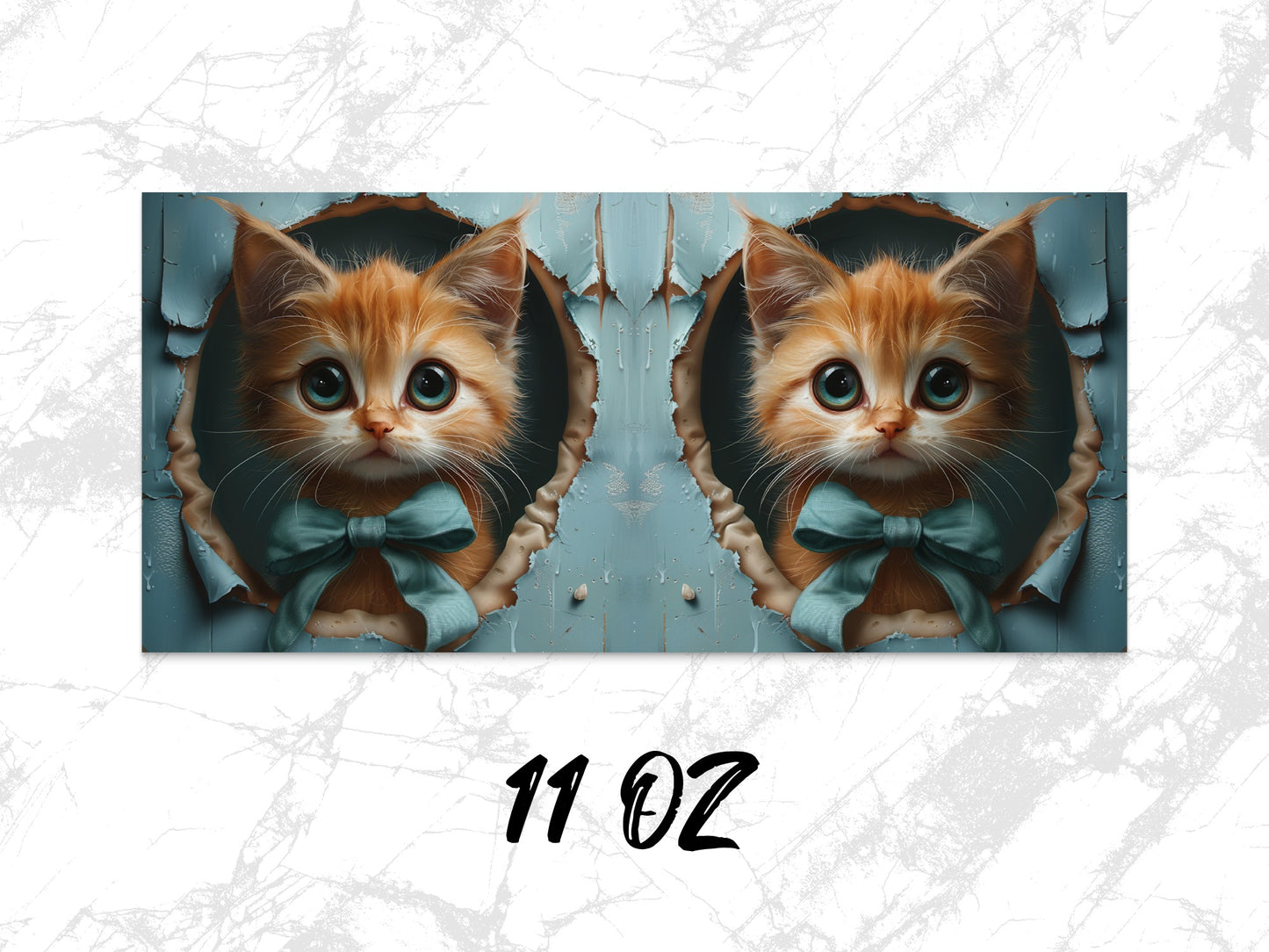 Cute Kitten Coffee Mug, Twin Orange Tabby Cats, 11 Oz Novelty Cat Lover Gift, Symmetrical Art Print, Unique Pet Themed Drinkware