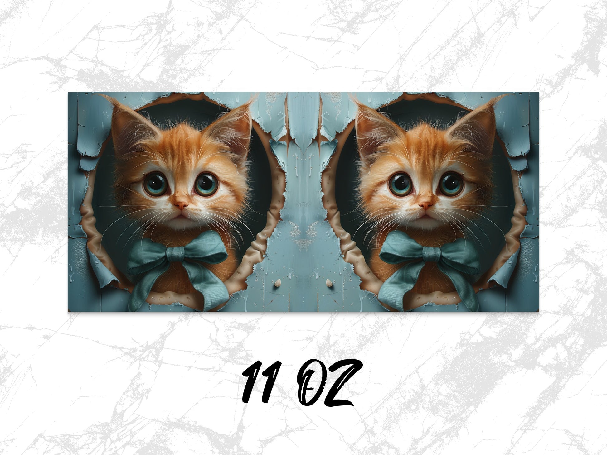 Cute Kitten Coffee Mug, Twin Orange Tabby Cats, 11 Oz Novelty Cat Lover Gift, Symmetrical Art Print, Unique Pet Themed Drinkware