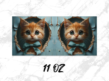 Cute Kitten Coffee Mug, Twin Orange Tabby Cats, 11 Oz Novelty Cat Lover Gift, Symmetrical Art Print, Unique Pet Themed Drinkware