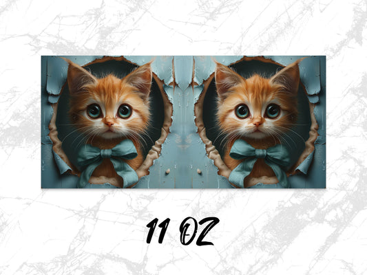Cute Kitten Coffee Mug, Twin Orange Tabby Cats, 11 Oz Novelty Cat Lover Gift, Symmetrical Art Print, Unique Pet Themed Drinkware