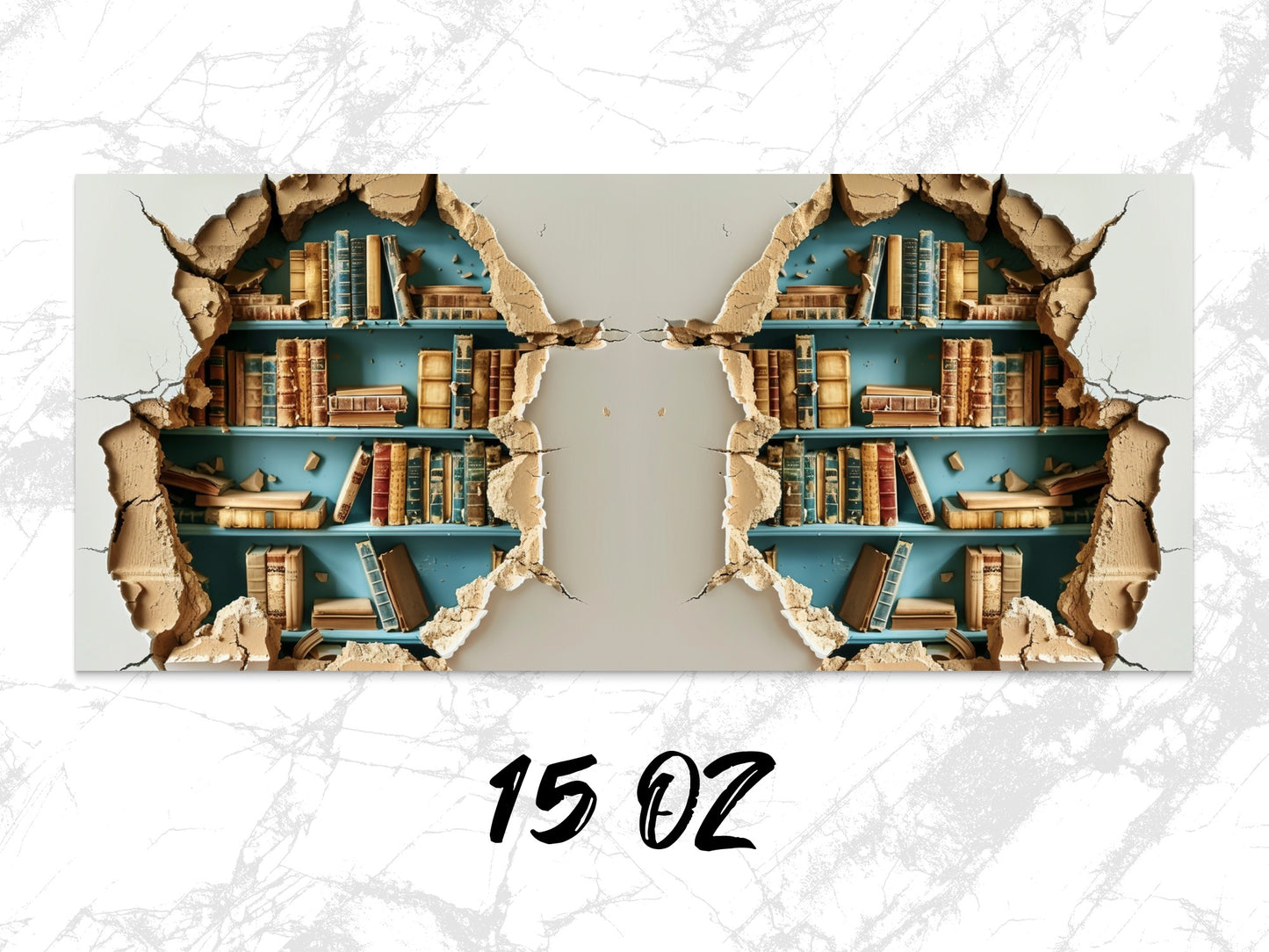 Vintage Library Bookshelf Wallpaper, Cracked Wall Illusion Art, Peel and Stick, Home Office Decor, 15 Oz