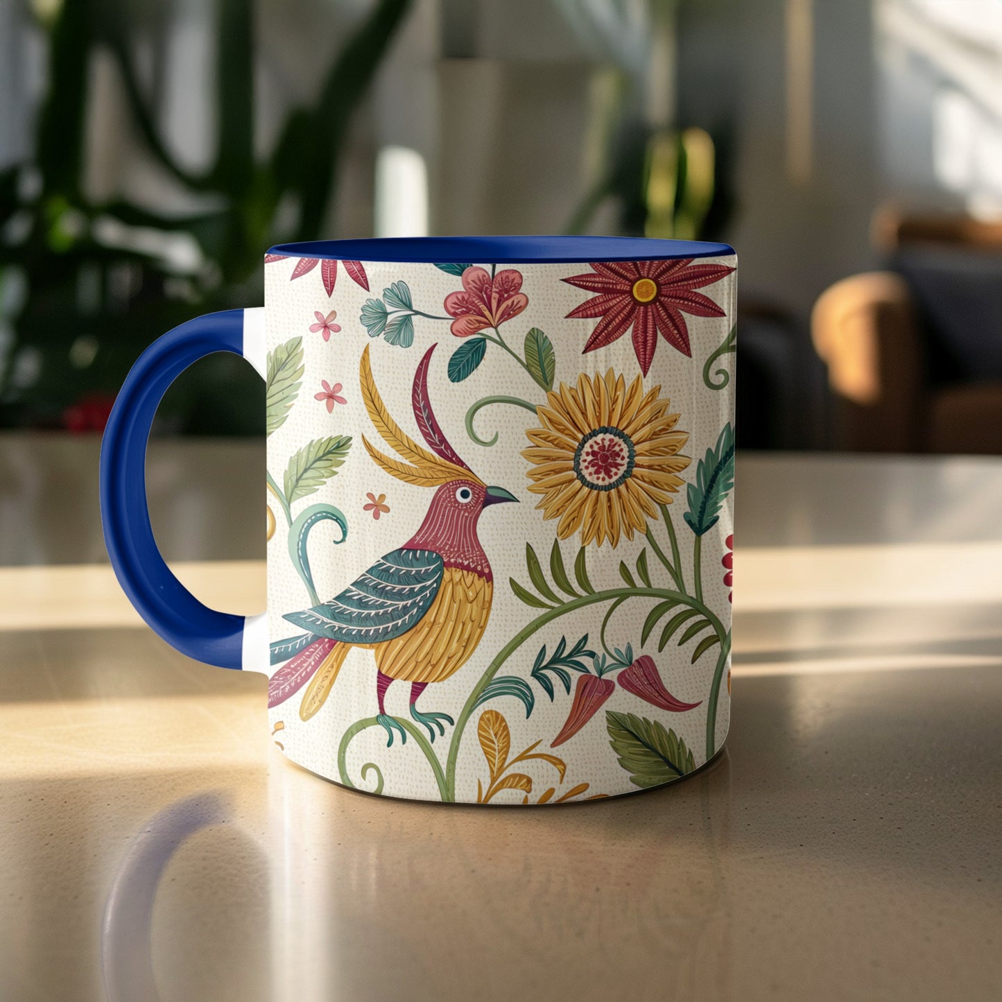Colorful Bird and Floral Print Coffee Mug product type