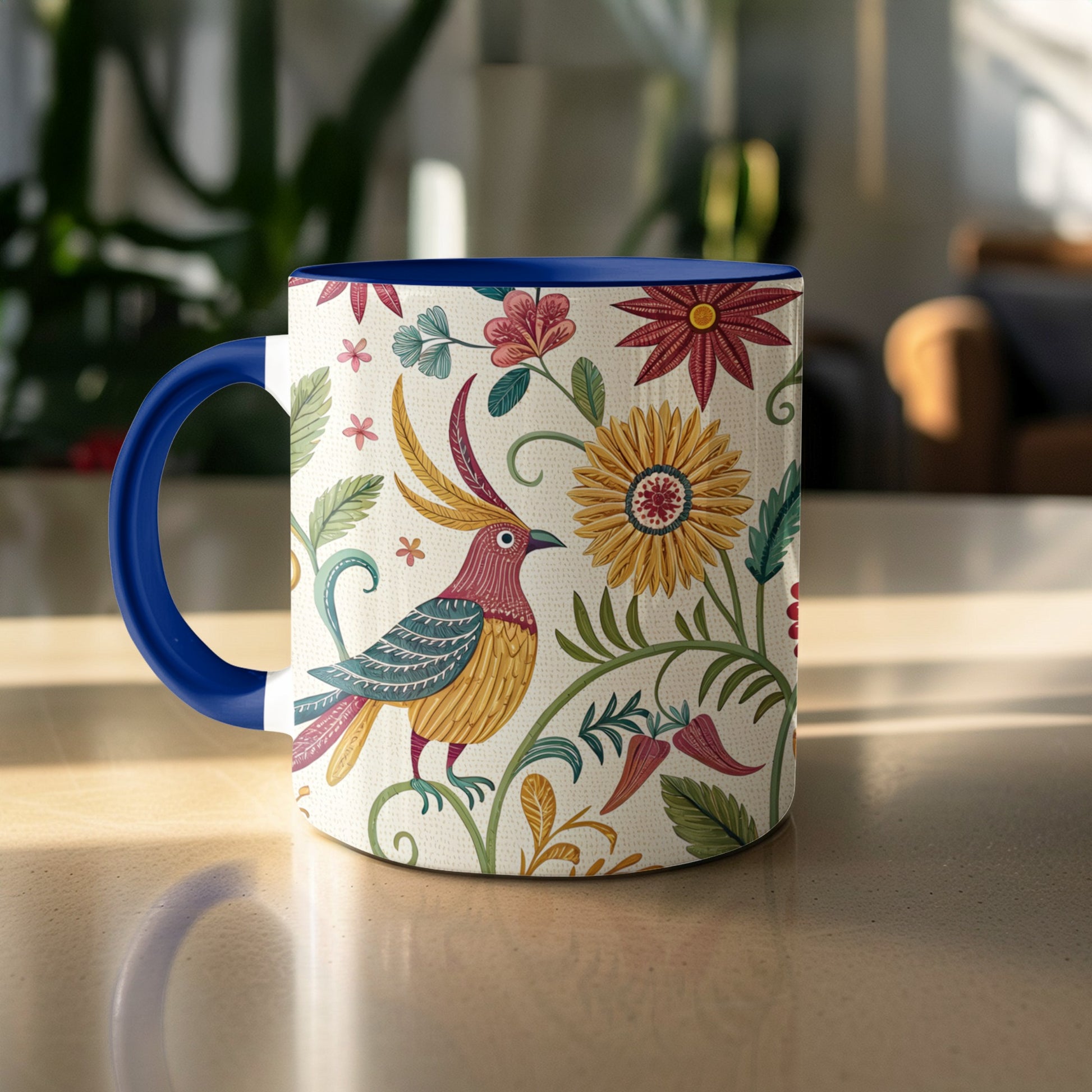 Colorful Bird and Floral Print Coffee Mug product type