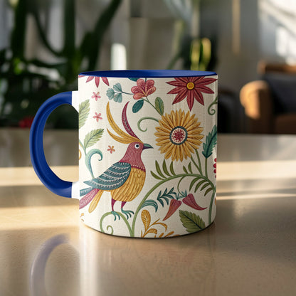 Colorful Bird and Floral Print Coffee Mug product type