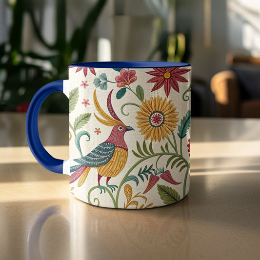 Colorful Bird and Floral Print Coffee Mug product type