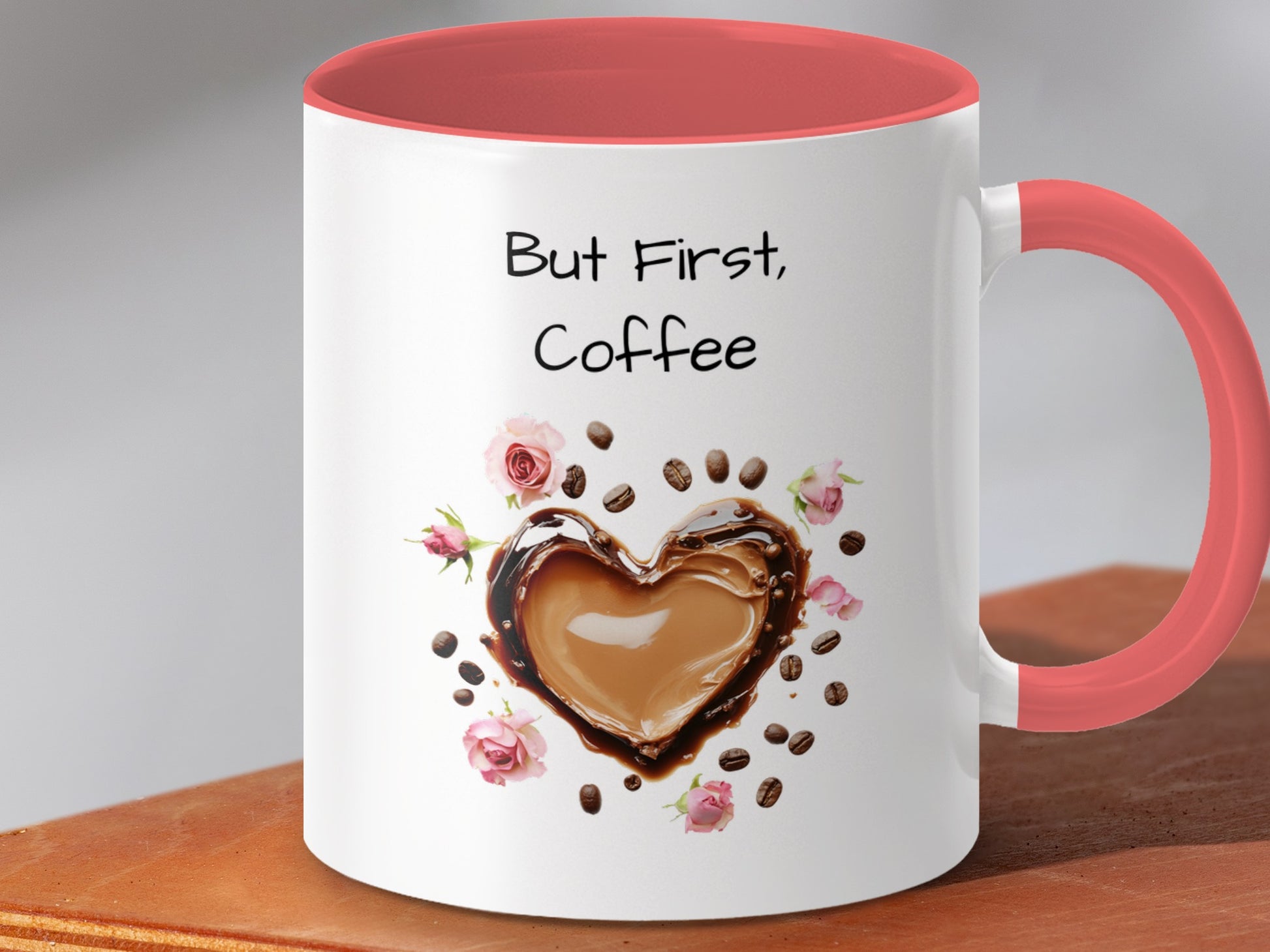 But First Coffee Mug with Heart and Roses Design product type