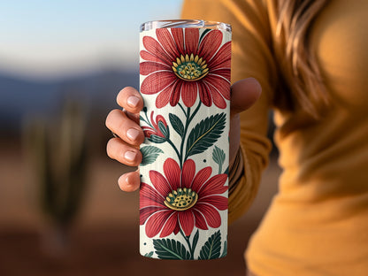 Vibrant Red Flower Design Tumbler for Beverage Product