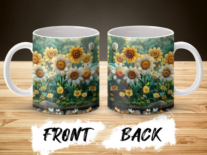 Sunflower Coffee Mug, Floral Tea Cup, Vintage Garden Design, Front and Back Print, Nature Inspired Kitchen Decor, Gift Idea