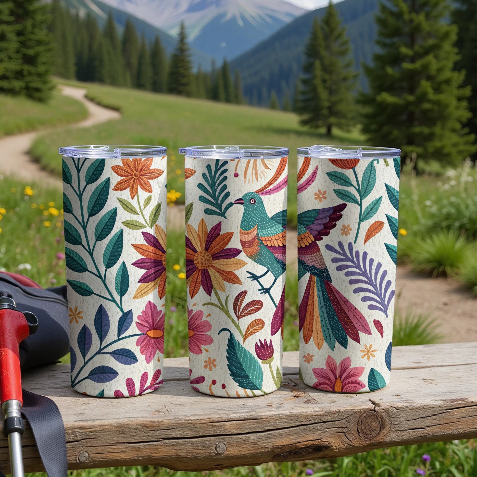 Colorful Nature Inspired Floral and Bird Design Tumbler product