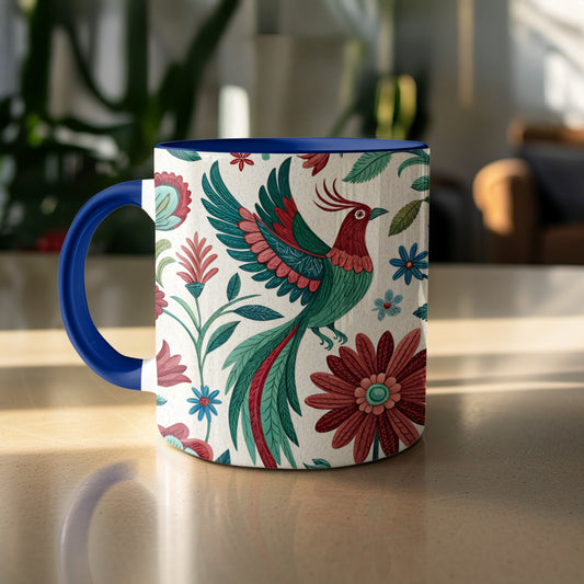 Colorful Bird and Floral Design Ceramic Mug product