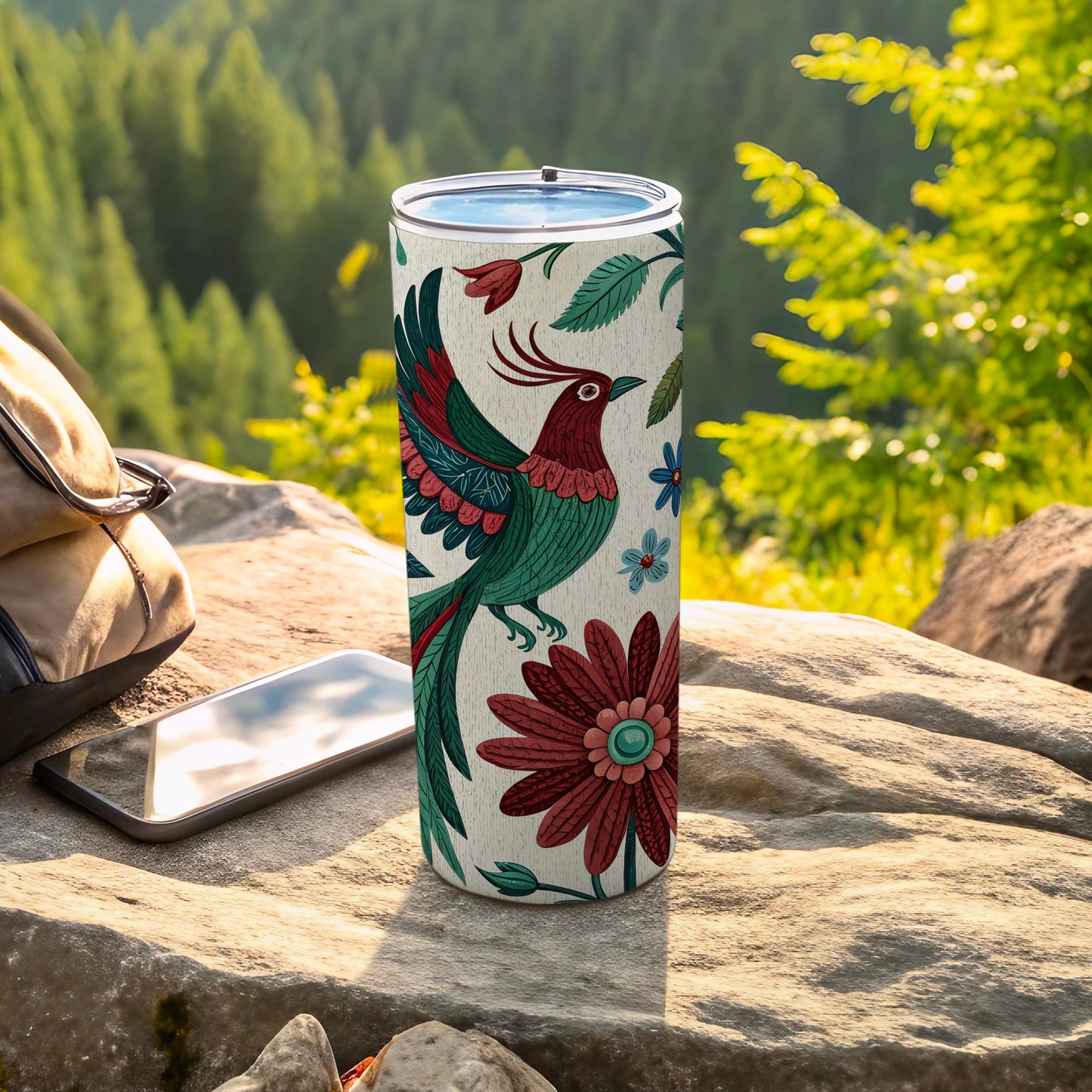 Colorful Bird and Floral Design Tumbler Product