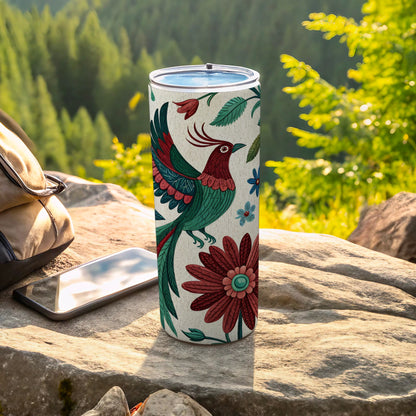 Colorful Bird and Floral Design Tumbler Product