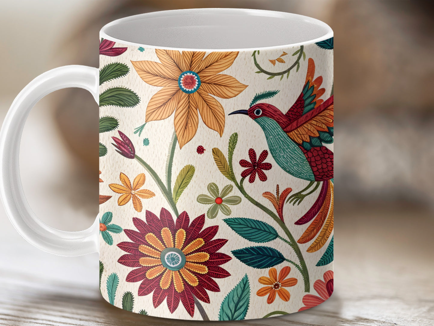 Colorful Hummingbird and Floral Design Mug product