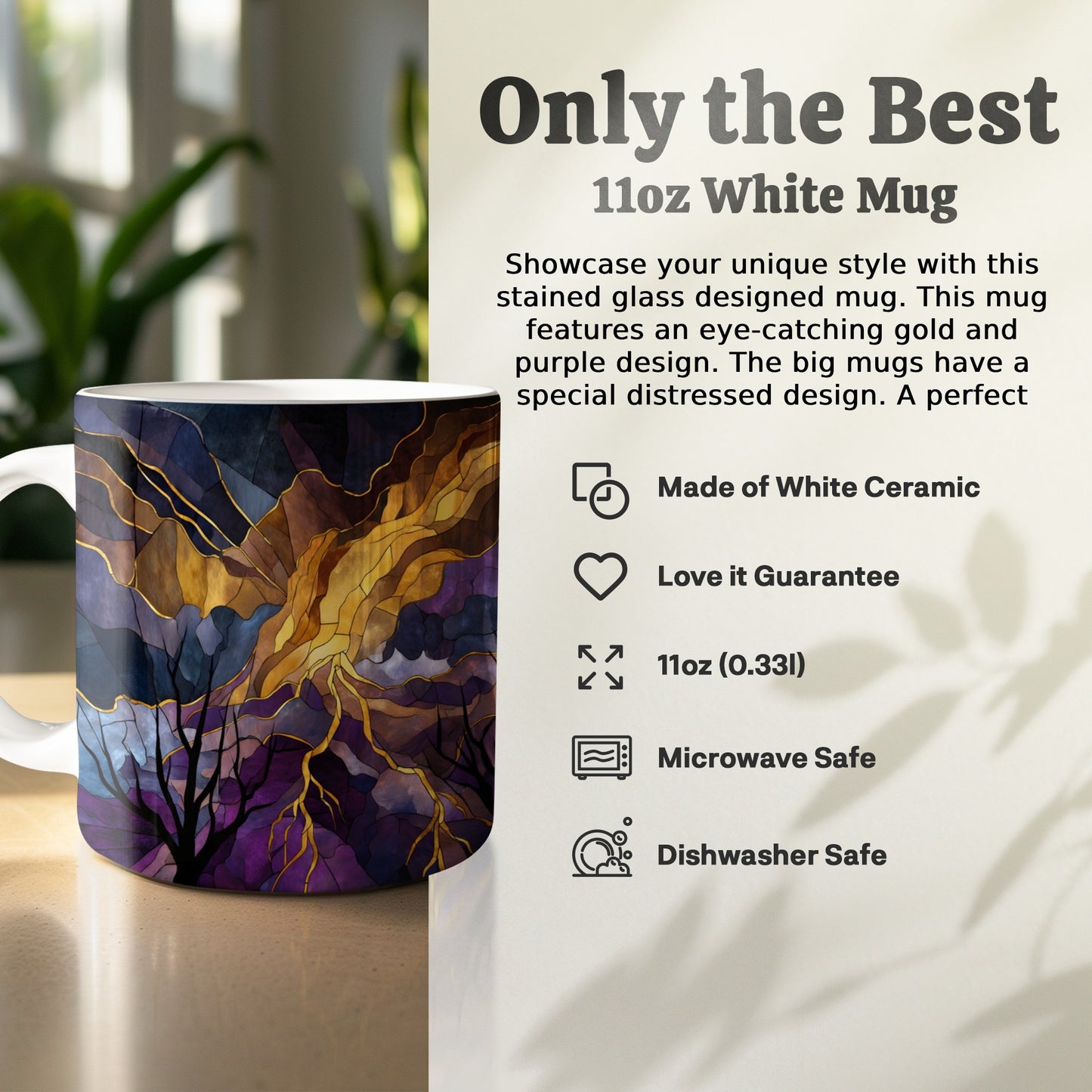 Eye-Catching Gold and Purple Design White Mug product