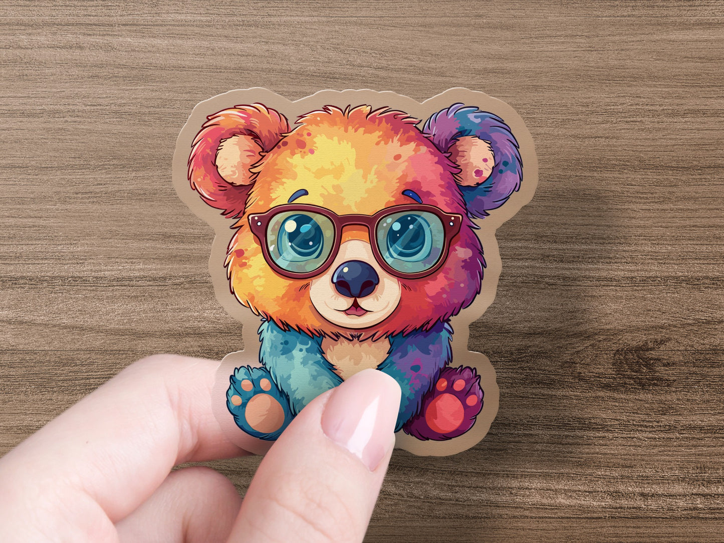 Cute Colorful Bear Wearing Glasses Sticker product