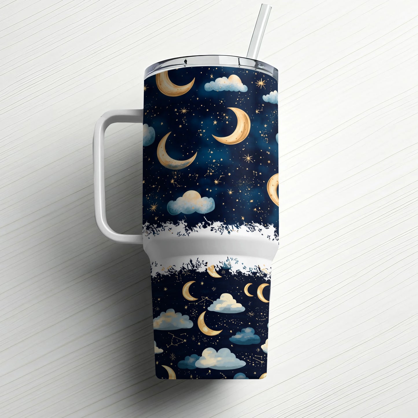 Celestial Tumbler, Night Sky Starry Design, Insulated Travel Mug with Lid and Straw, 20 oz