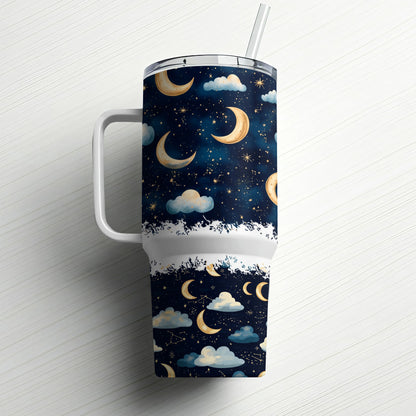 Celestial Tumbler, Night Sky Starry Design, Insulated Travel Mug with Lid and Straw, 20 oz