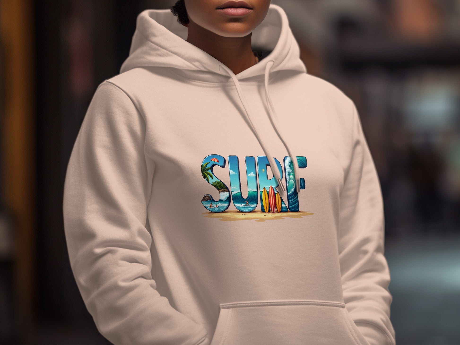 Surf Graphic White Hoodie Casual Wear Product
