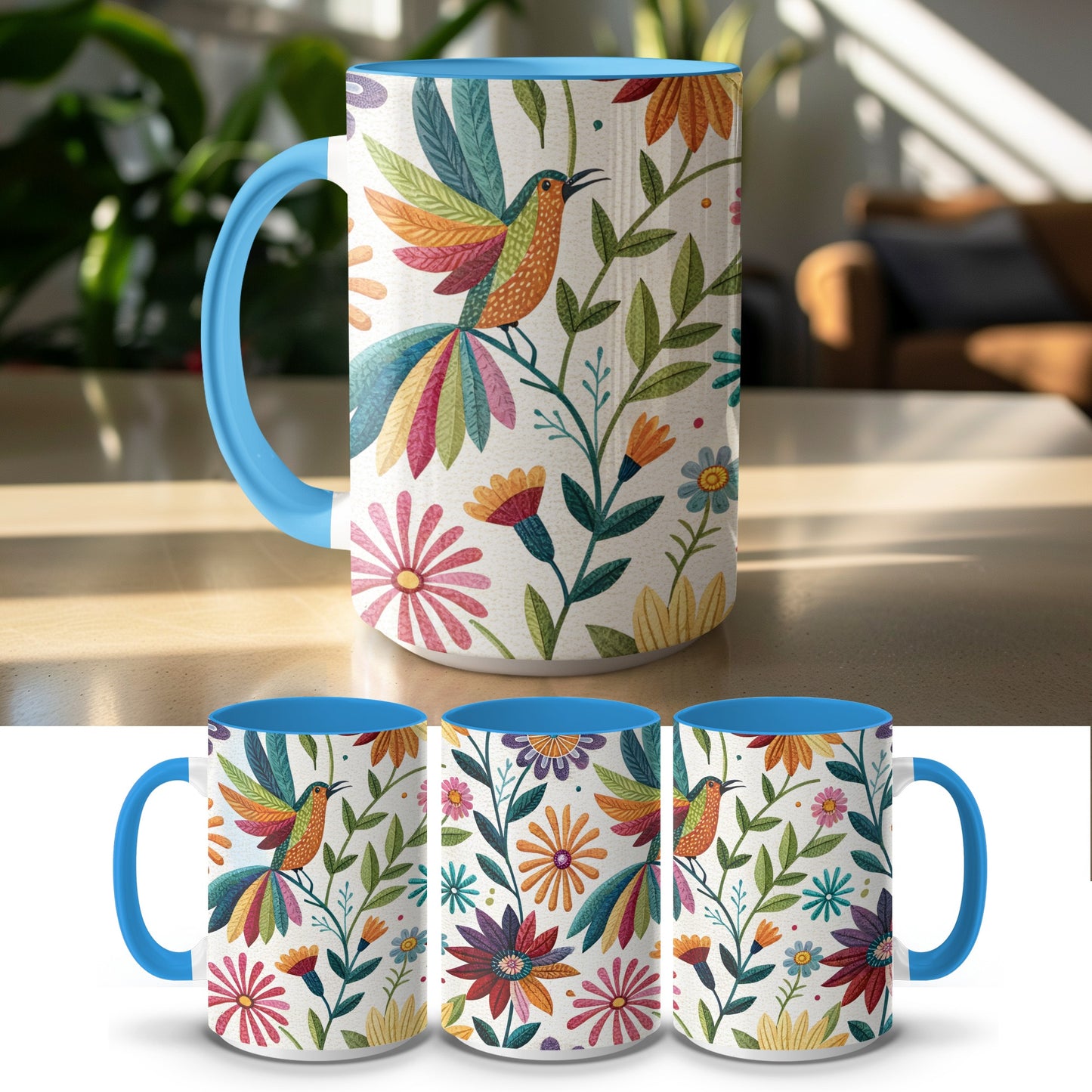 Colorful Floral Birds Design Ceramic Mug product type