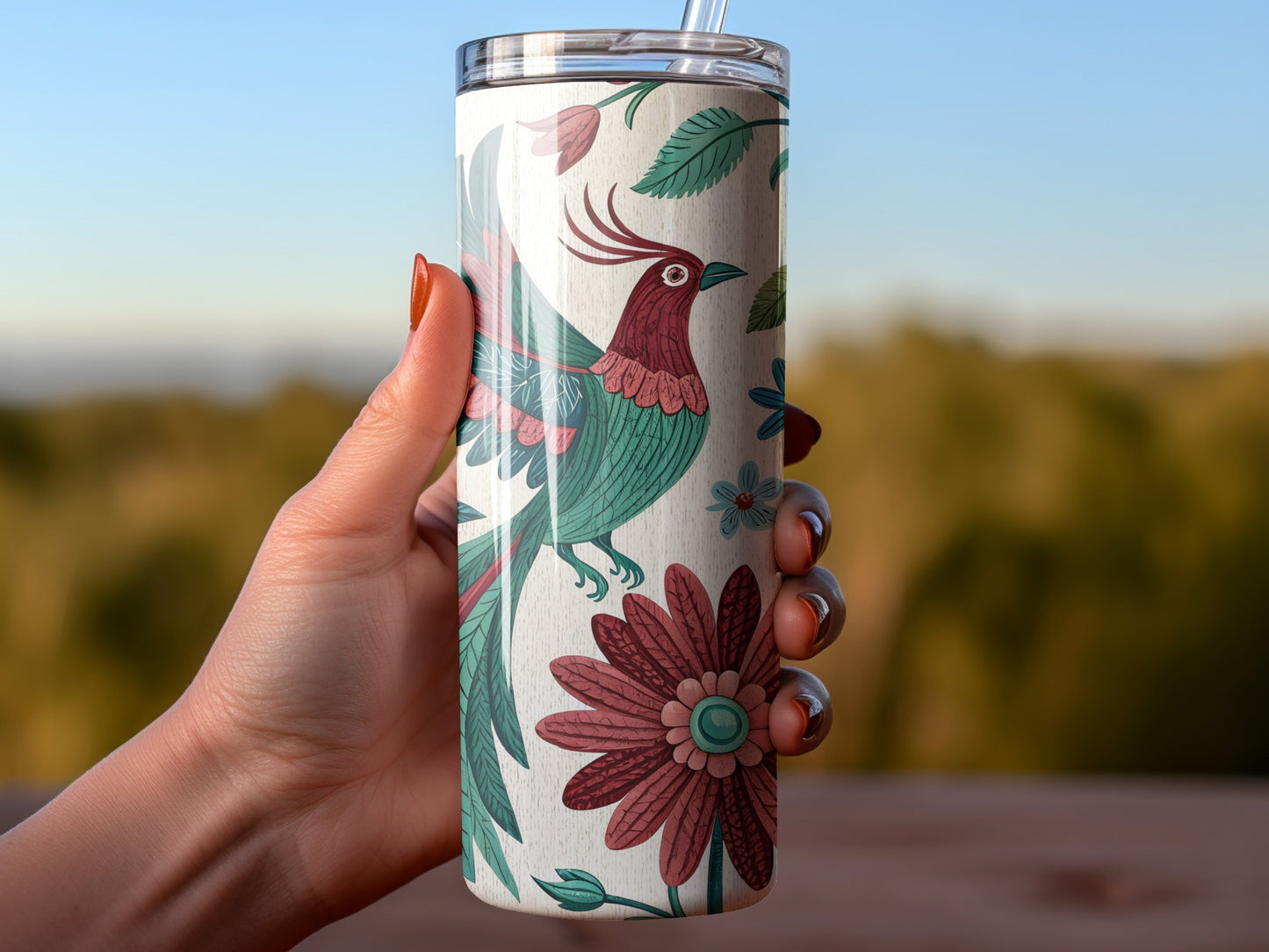 Colorful Birds and Flowers Design Tumbler Product