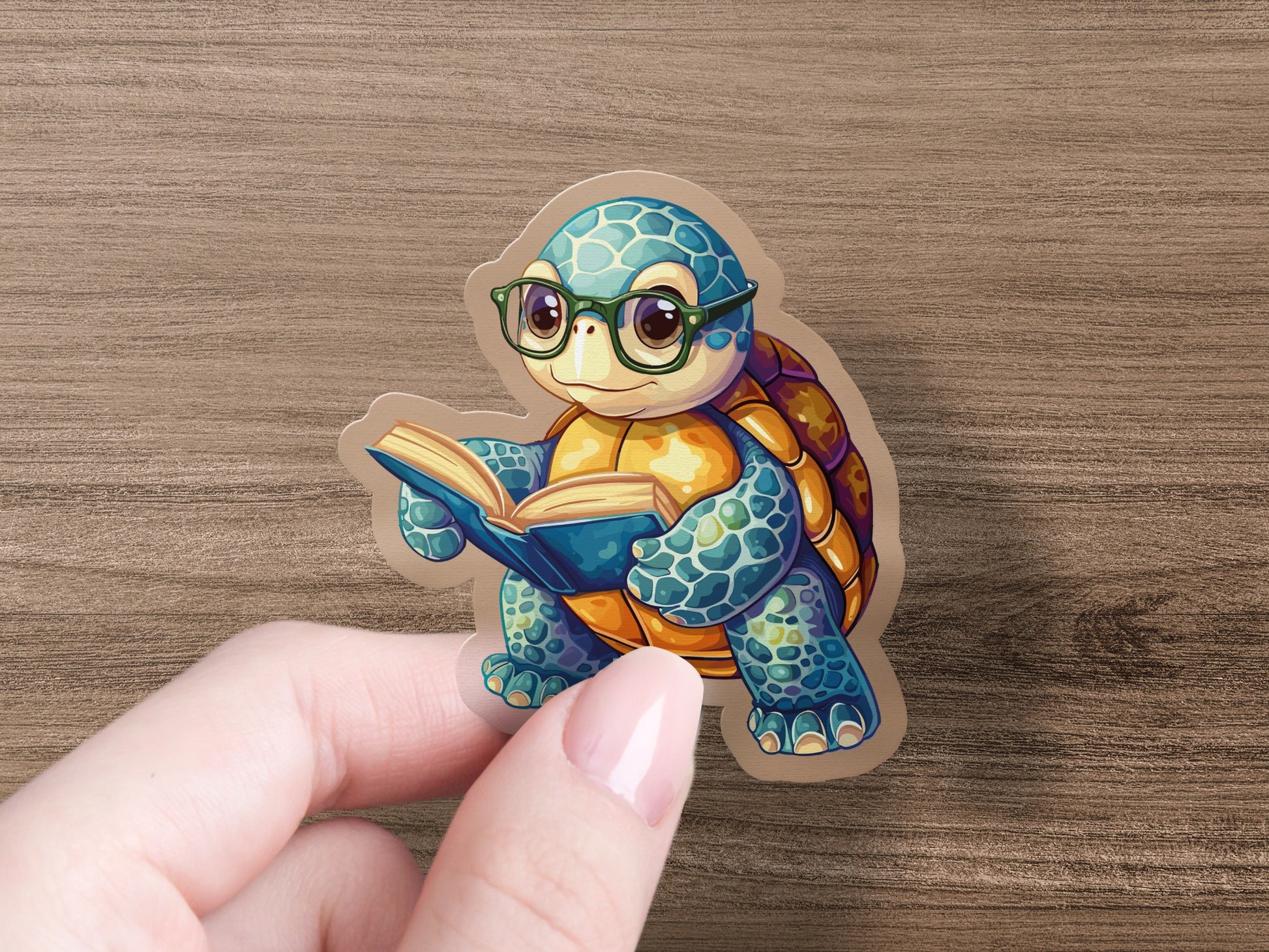 Adorable Reading Turtle Sticker Glossy Finish product