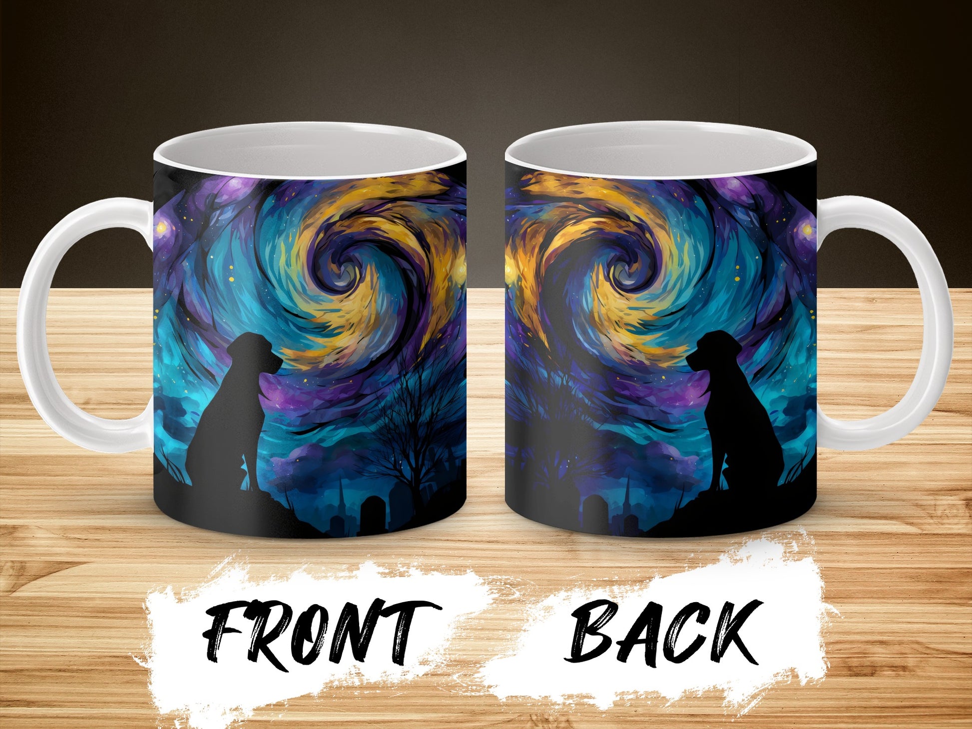 Van Gogh Inspired Starry Night Dog Silhouette Coffee Mug, Artistic Ceramic Cup for Pet Lovers, Unique Gift Idea