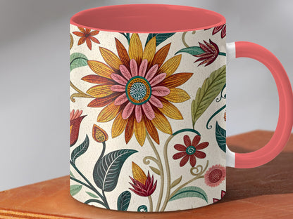 Vibrant Floral Pattern Red Handle Coffee Mug product type