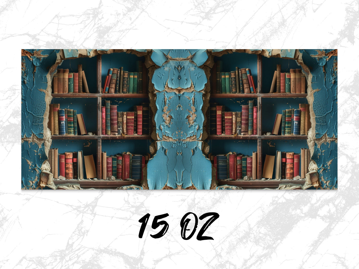 Old Library with Blue Peeling Paint Behind Books Digital
