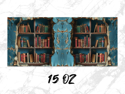 Old Library with Blue Peeling Paint Behind Books Digital