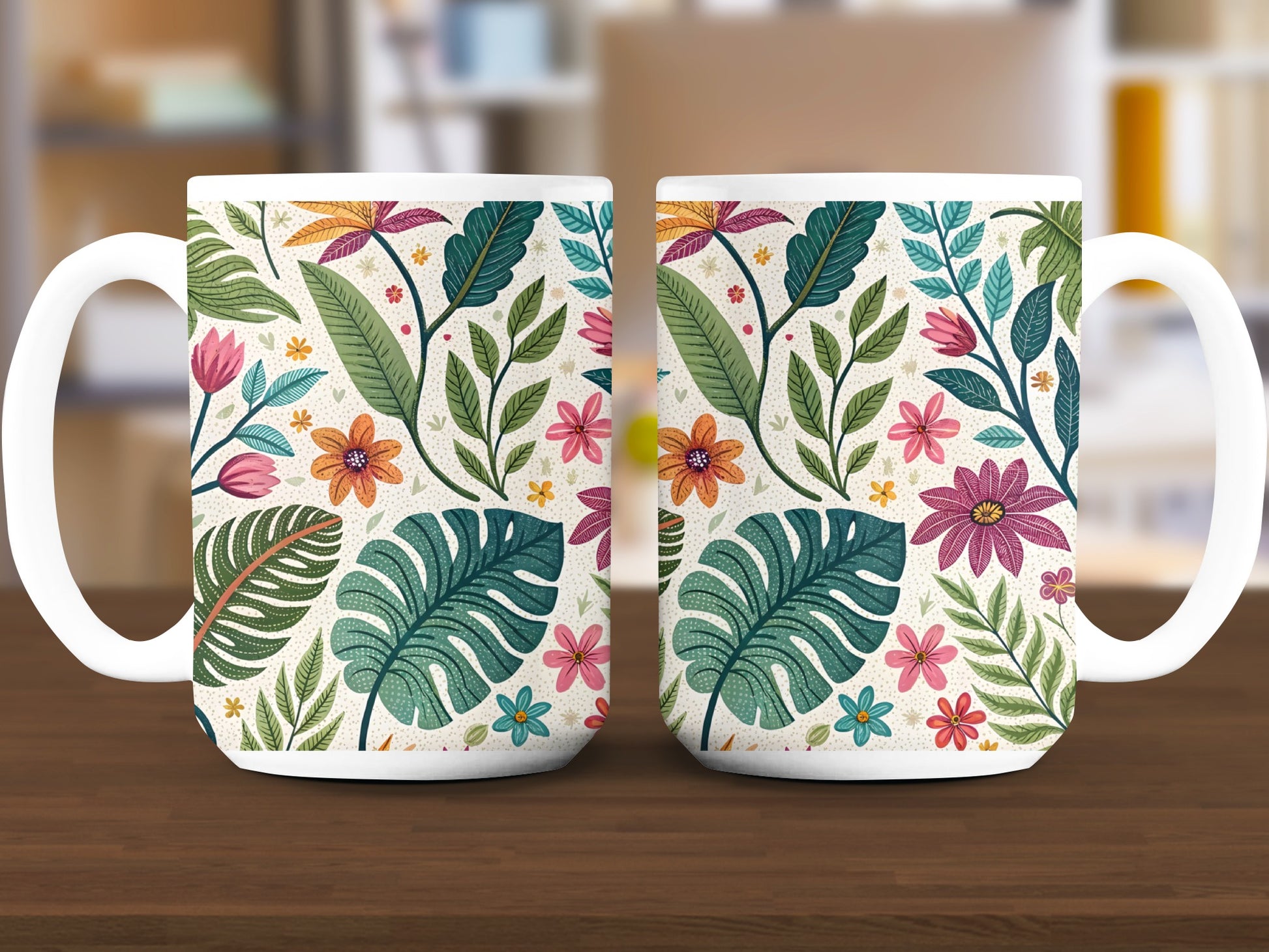 Colorful Floral and Leaf Print Coffee Mug product type
