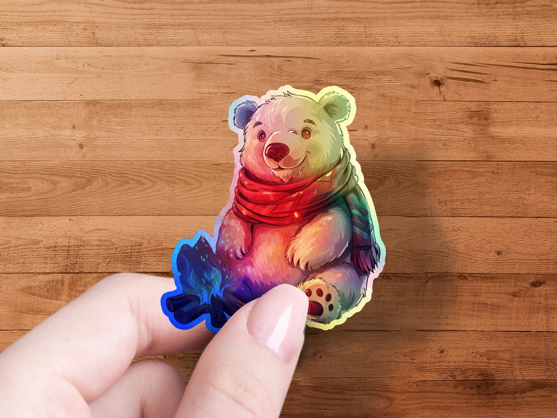 Cute Colorful Bear with Scarf Sticker product type