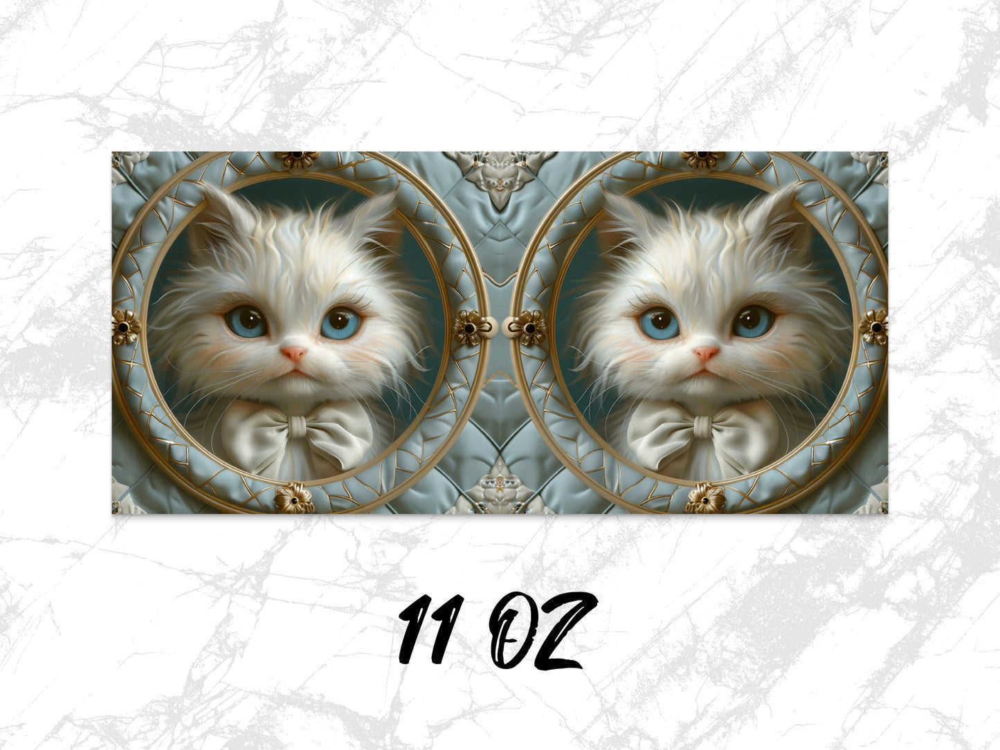 Vintage Style Cat Art Coffee Mug, Elegant Blue and White 11 oz Ceramic Cup, Unique Cat Lover Gift, Decorative Kitchen Accessory