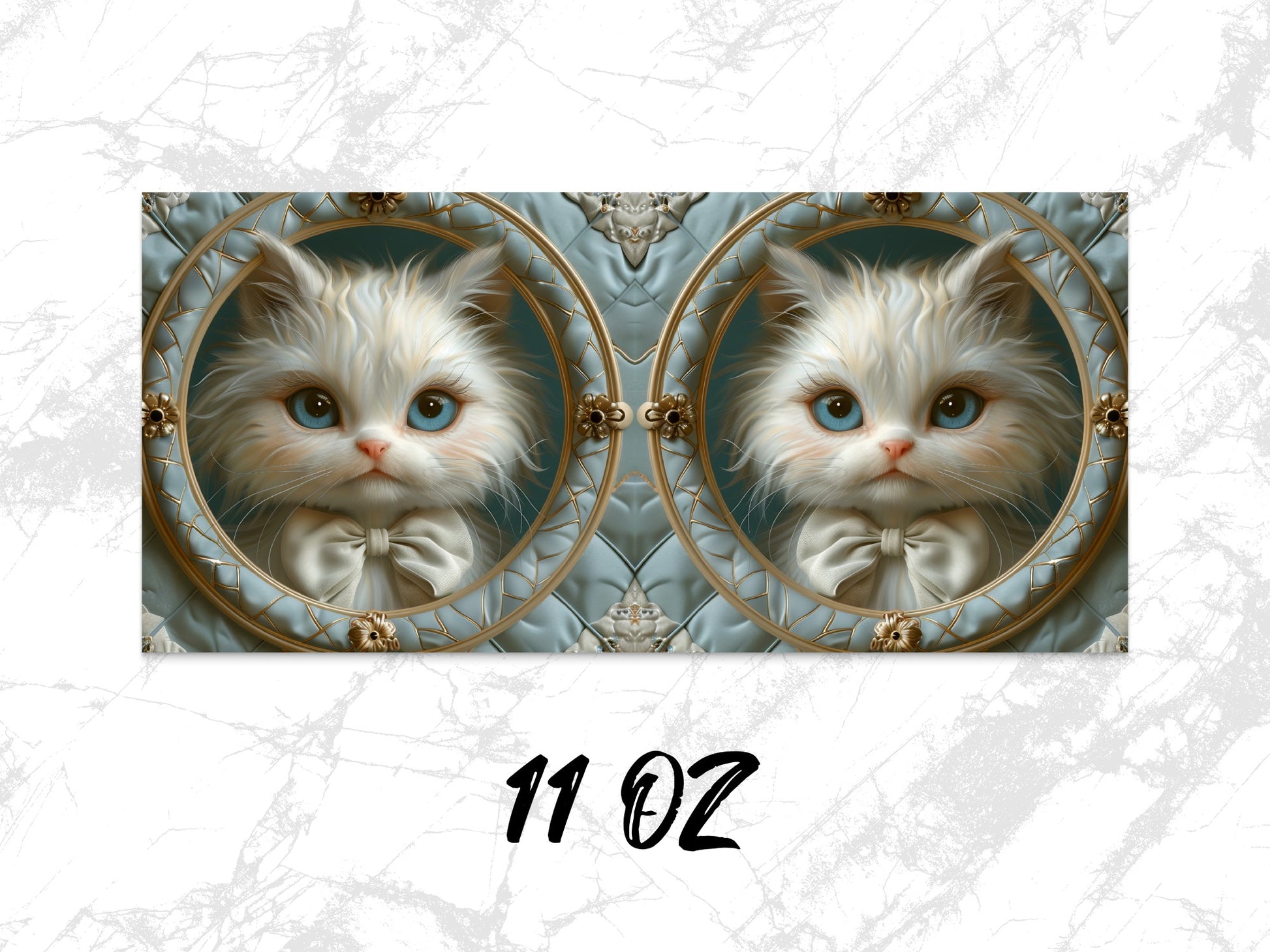 Vintage Style Cat Art Coffee Mug, Elegant Blue and White 11 oz Ceramic Cup, Unique Cat Lover Gift, Decorative Kitchen Accessory