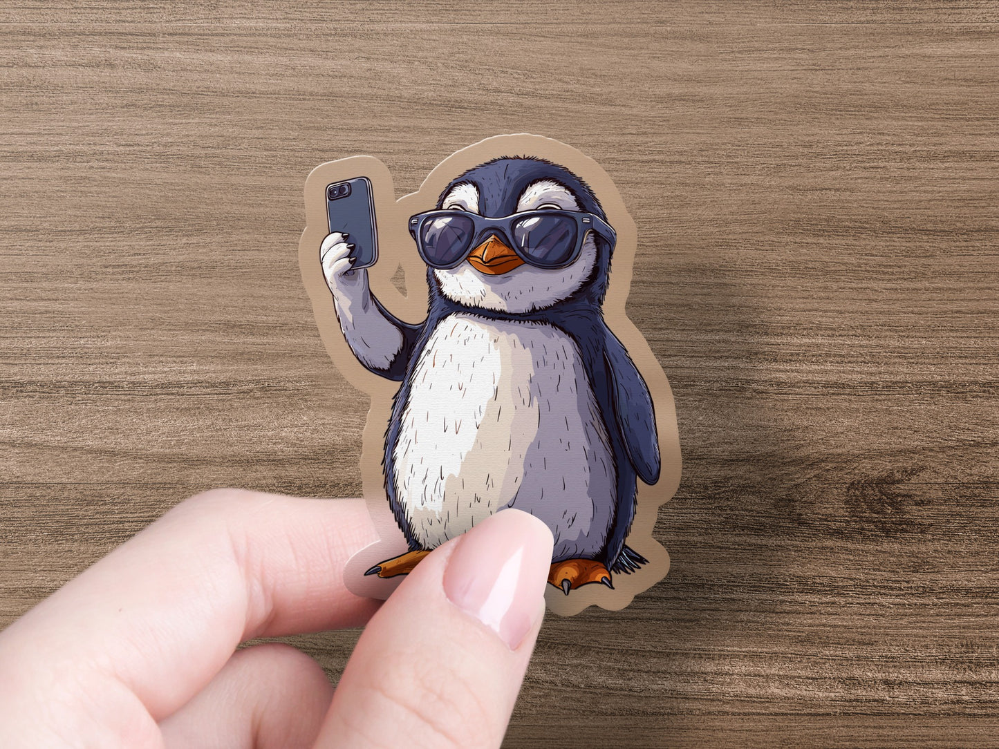 Cool Penguin with Sunglasses Holding Phone sticker product