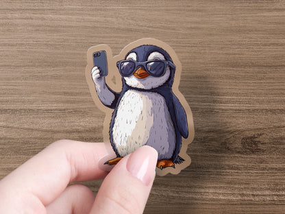 Cool Penguin with Sunglasses Holding Phone sticker product