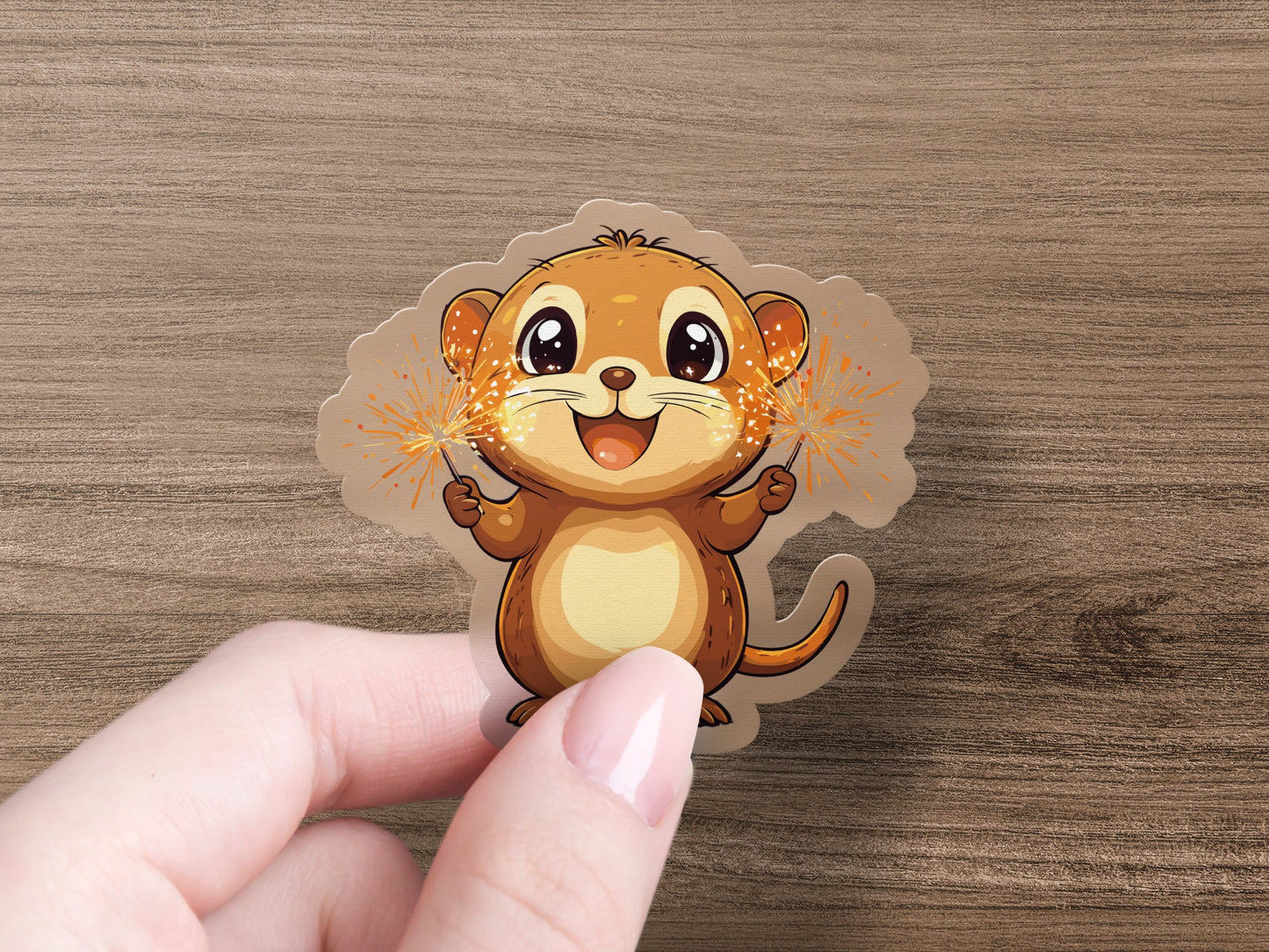 Adorable Cartoon Otter Holding Sparklers product type