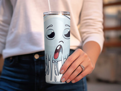 Cute Ghost Face Tumbler, Spooky Cartoon Stainless Steel Travel Mug, Insulated Drinkware for Halloween