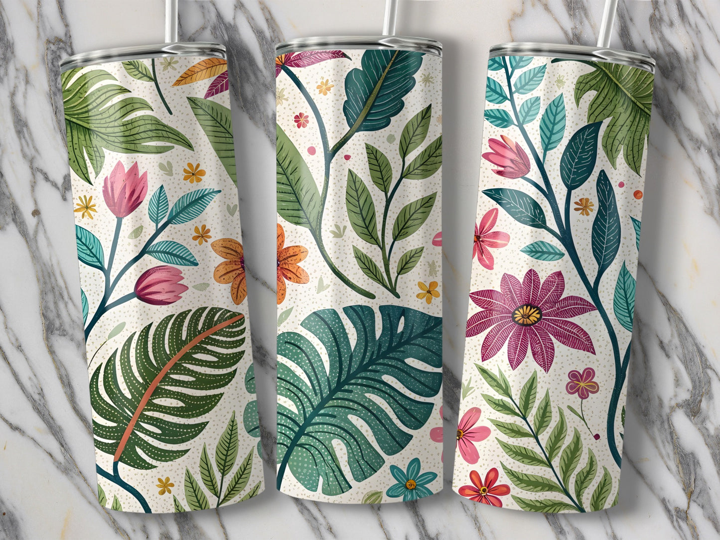 Floral and Leaf Pattern Insulated Tumbler product
