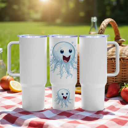 Cute Octopus Travel Mug, Insulated Tumblers for Kids, White Portable Coffee Cup with Lid, Picnic and Outdoor Drinkware