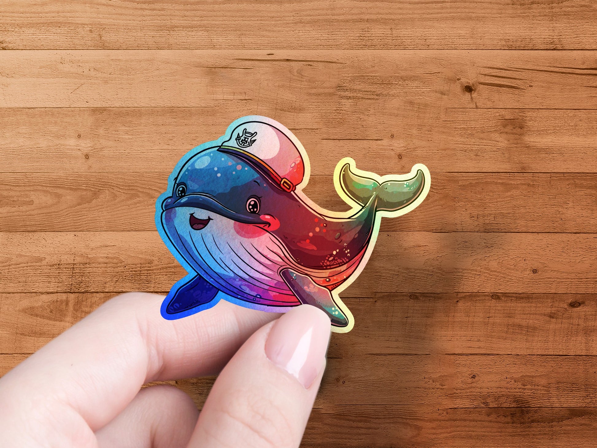 Colorful Whale with Hat Sticker product type