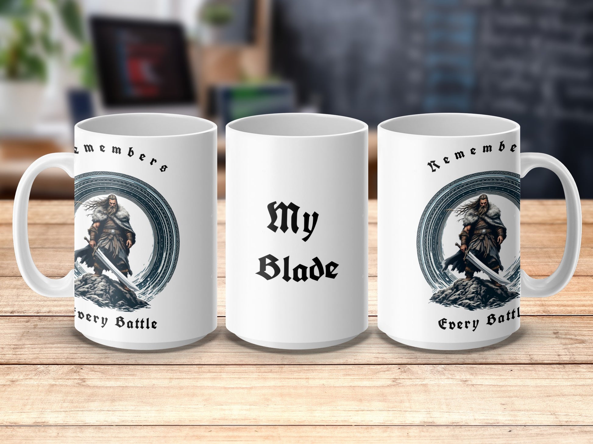 Warrior Graphic Mug, Remember My Blade Every Battle, Fantasy Art Coffee Cup, Unique Gift Idea