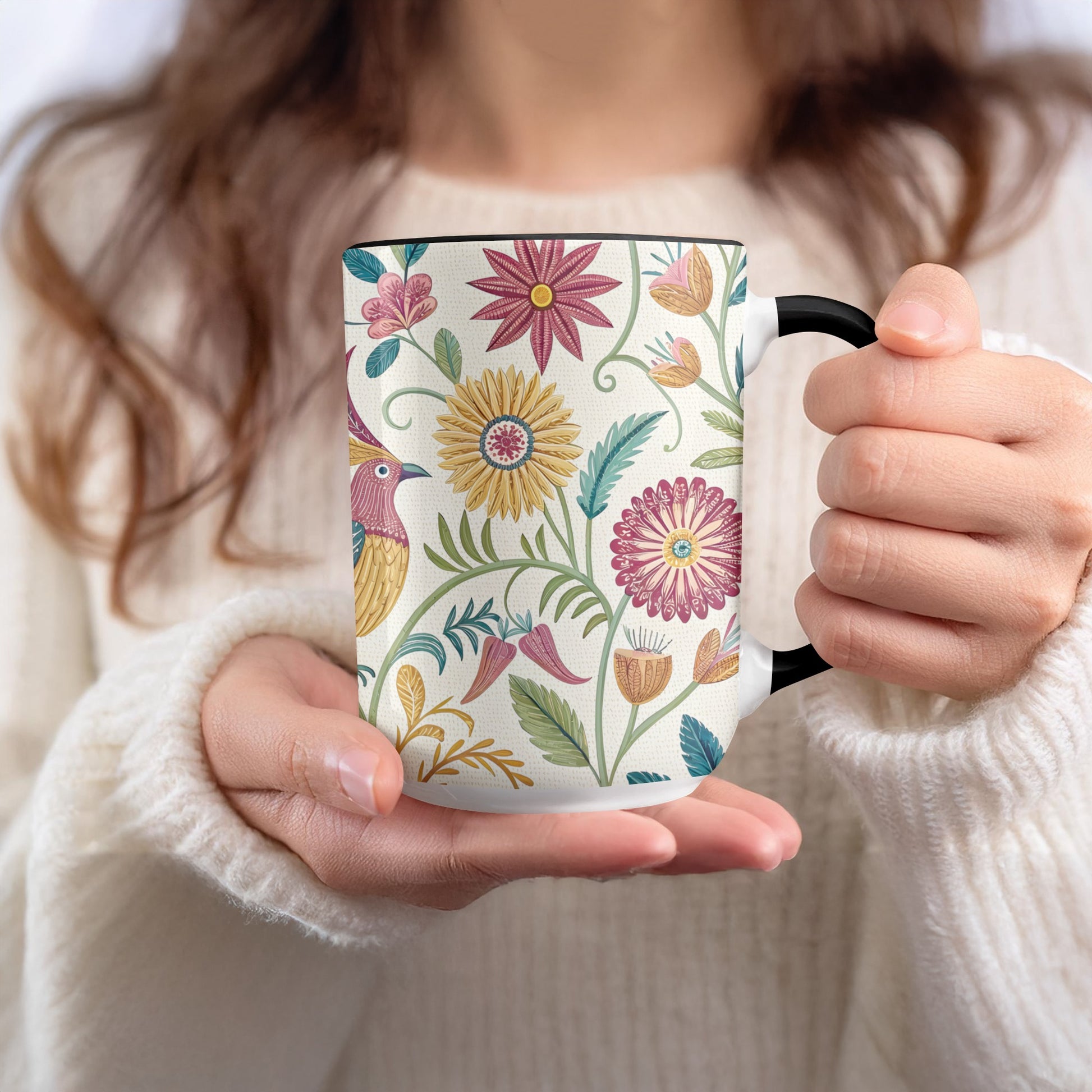 Colorful Floral Bird Pattern Ceramic Mug product